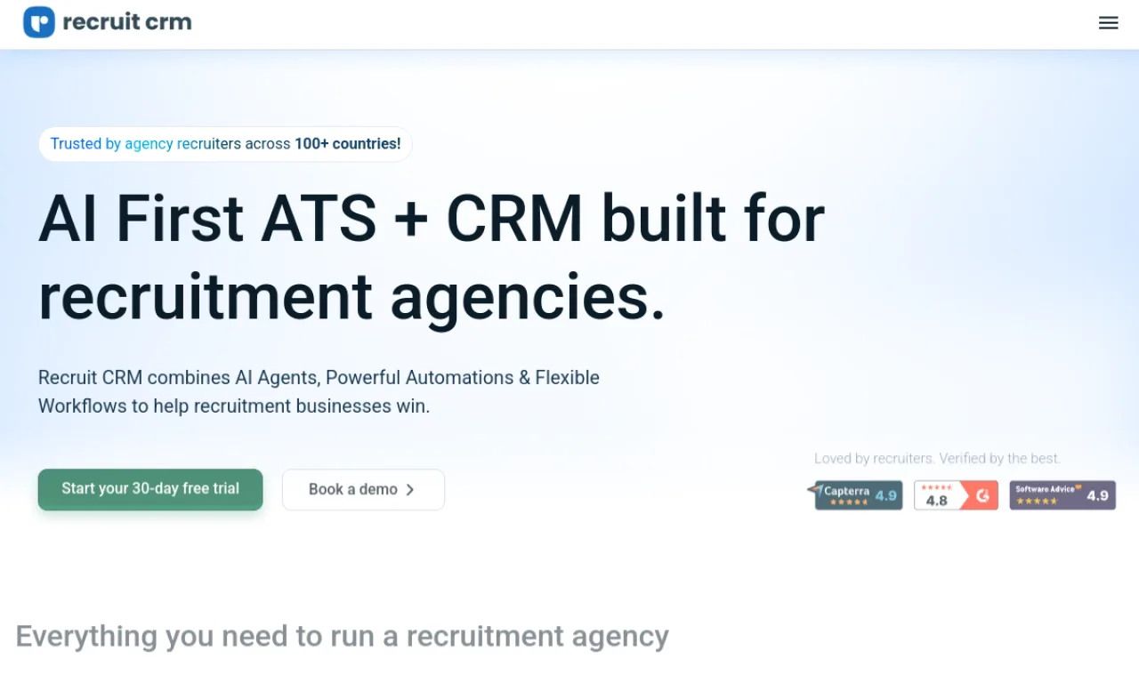 Screenshot of Recruit CRM website