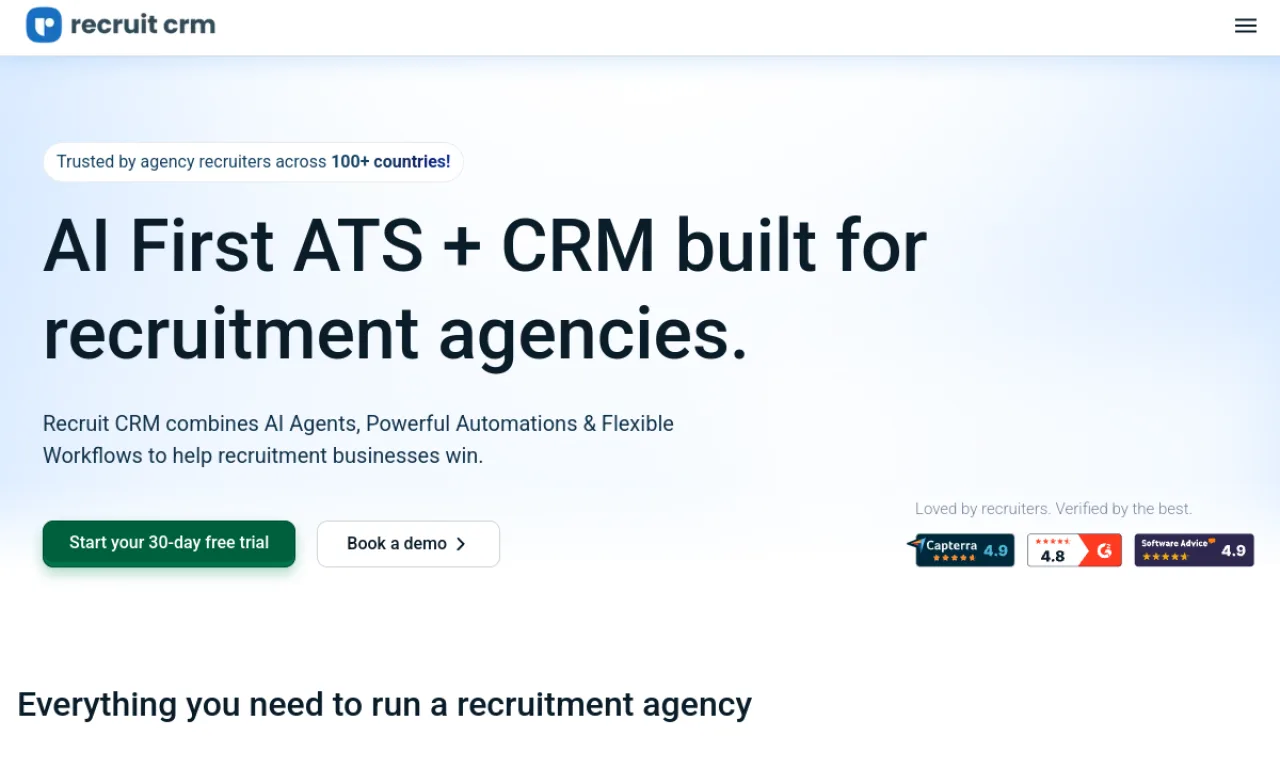 Screenshot of Recruit CRM website