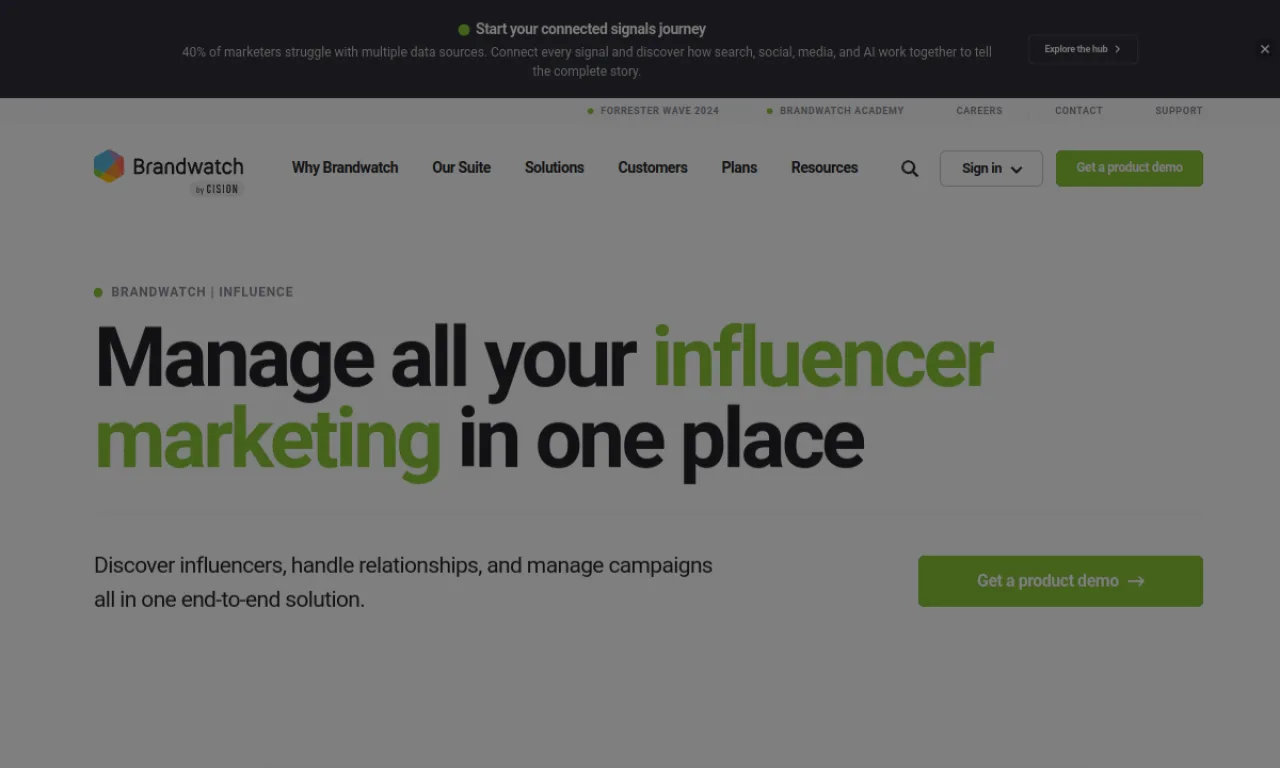 Screenshot of Brandwatch Influence website