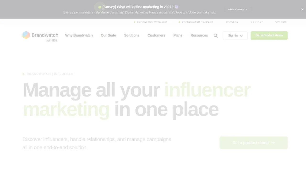 Screenshot of Brandwatch Influence website