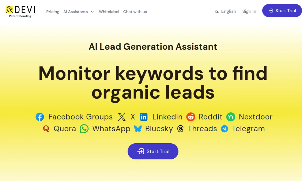 Screenshot of Devi AI website