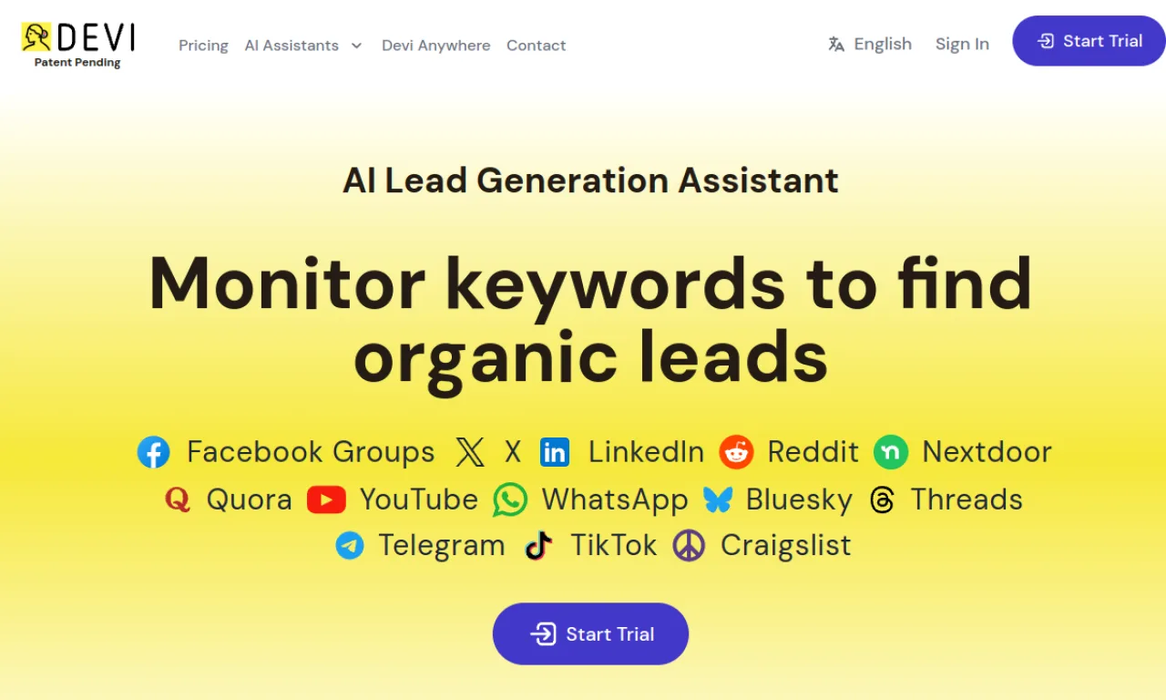 Screenshot of Devi AI website