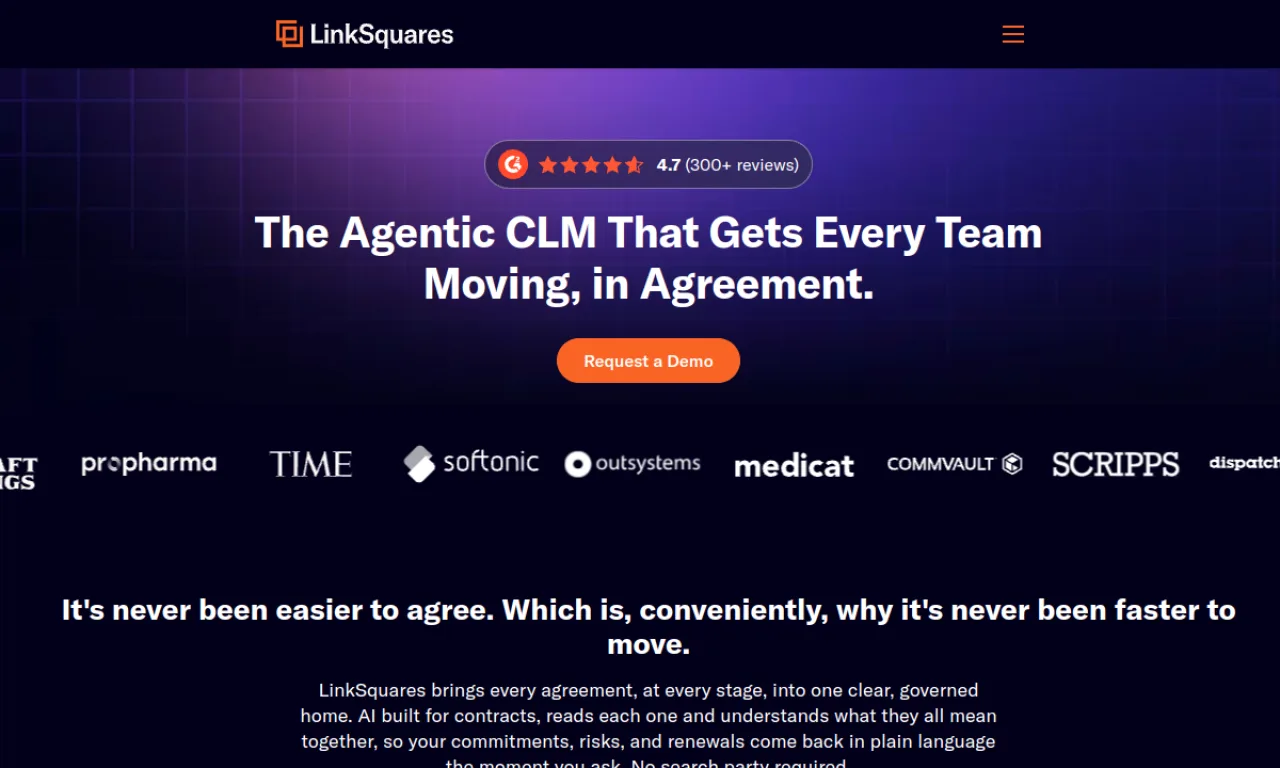 Screenshot of LinkSquares website
