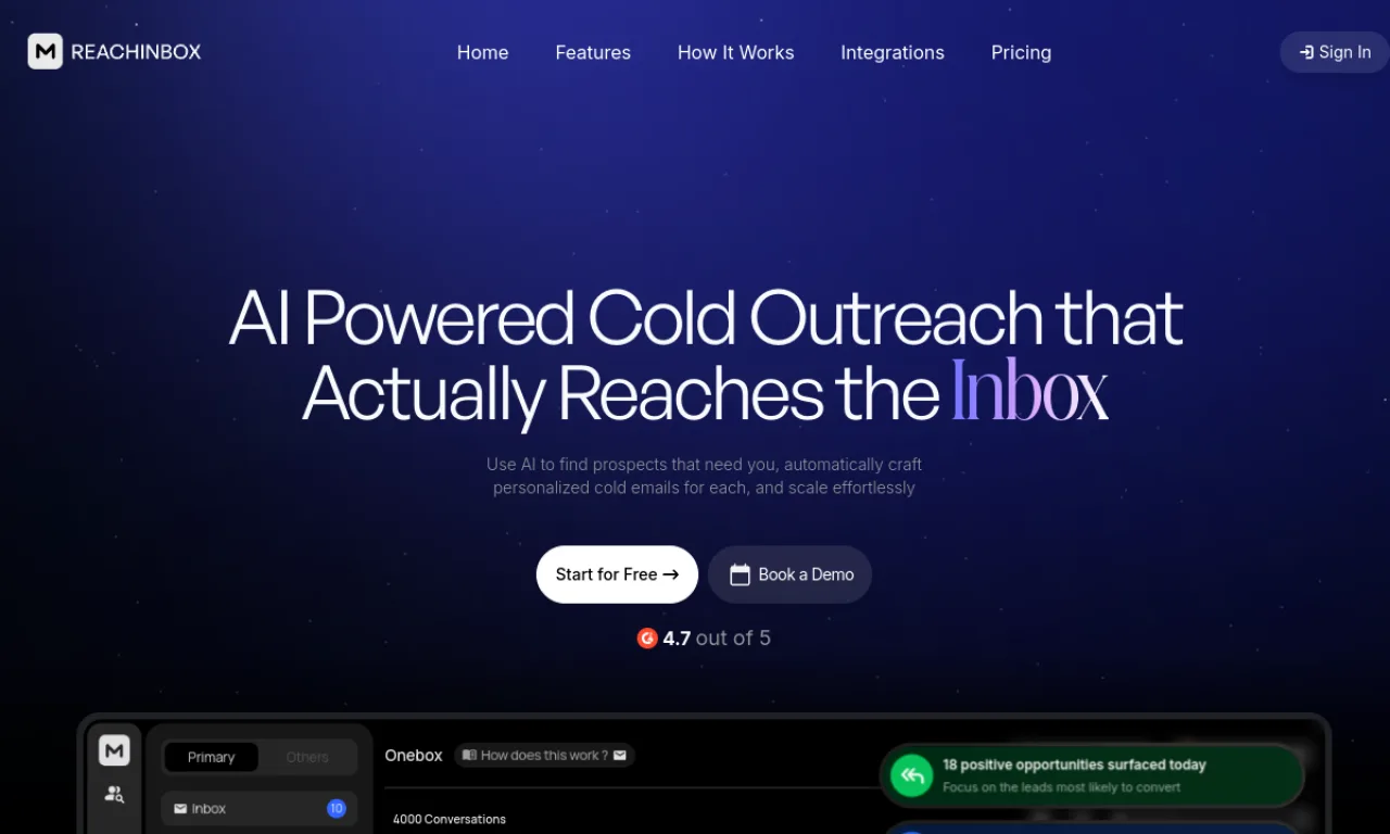Screenshot of ReachInbox website