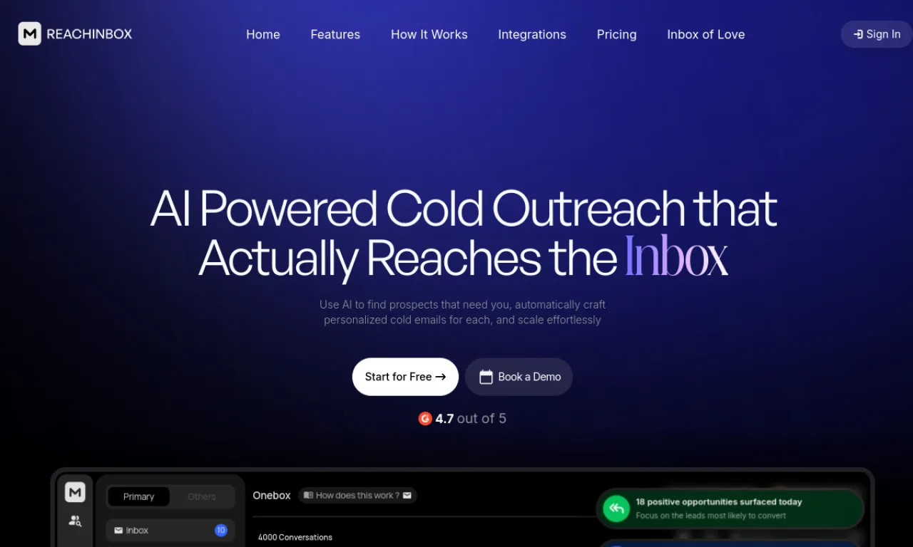 Screenshot of ReachInbox website