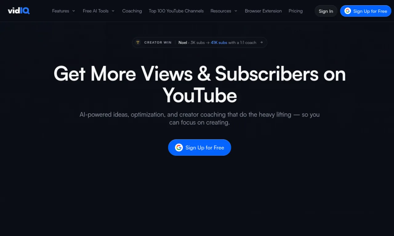 Screenshot of Taja / vidIQ AI website
