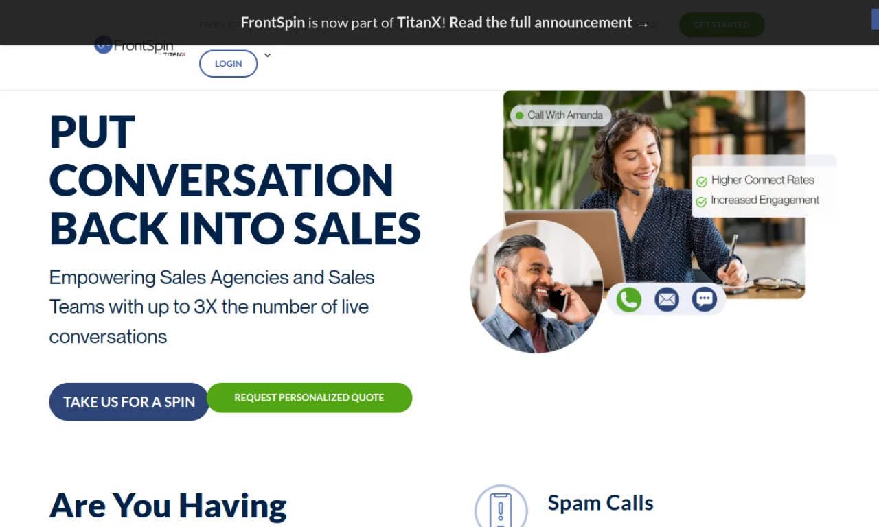 Screenshot of FrontSpin website