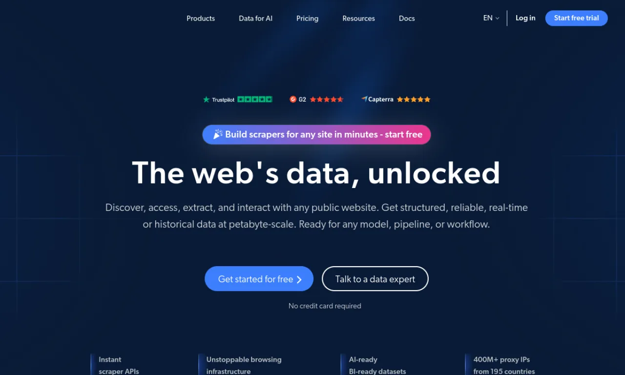 Screenshot of Bright Data website