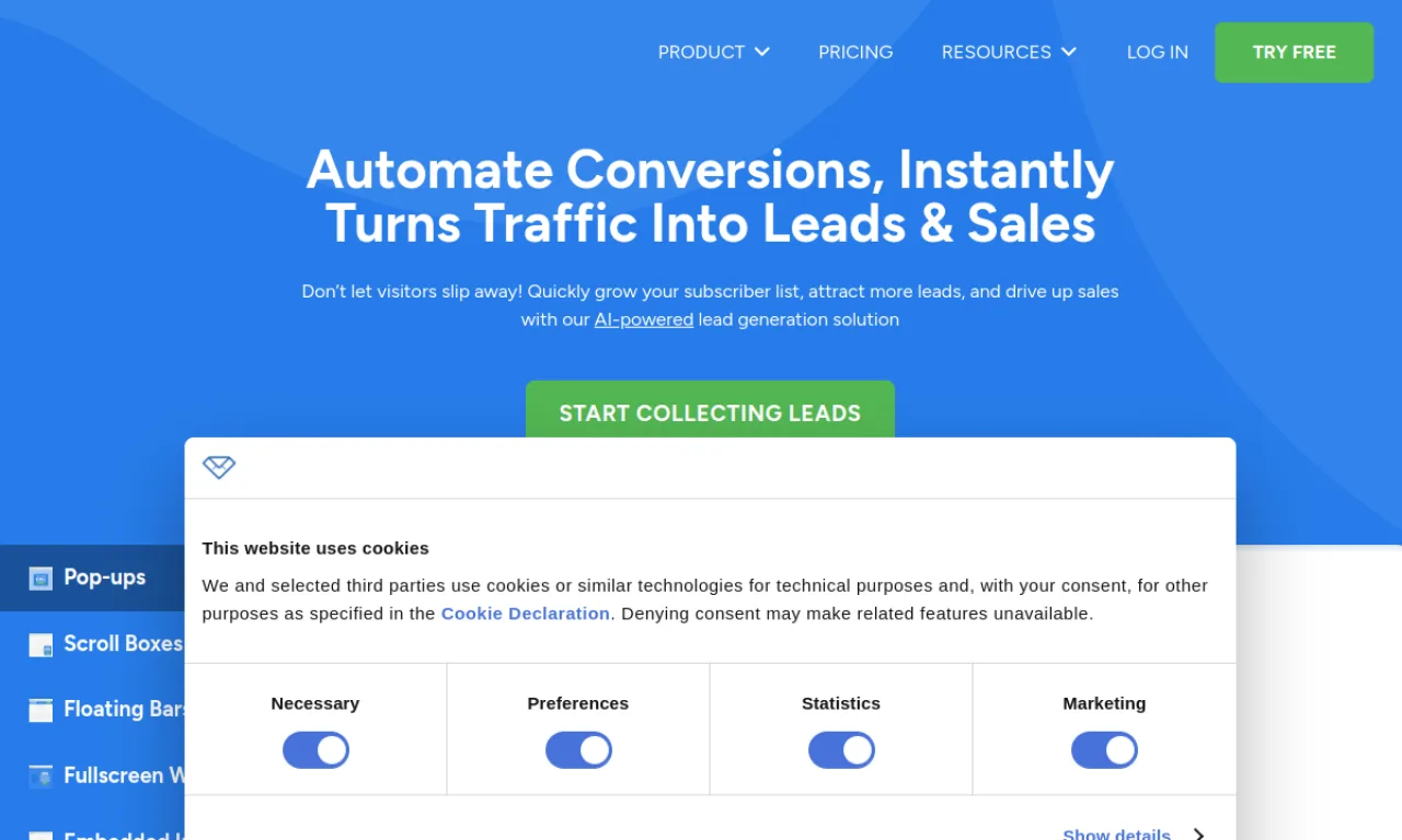 Screenshot of Convertful website