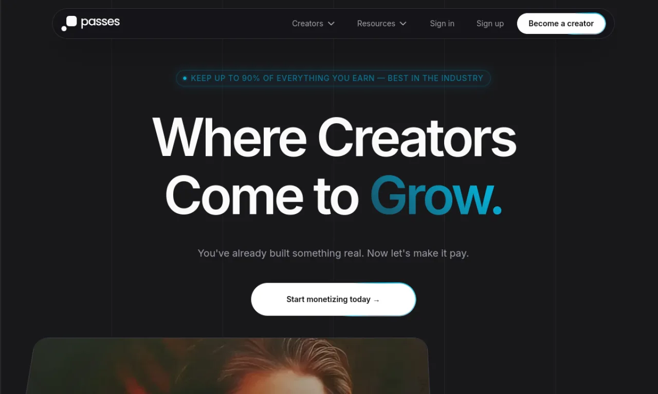 Screenshot of Passes website
