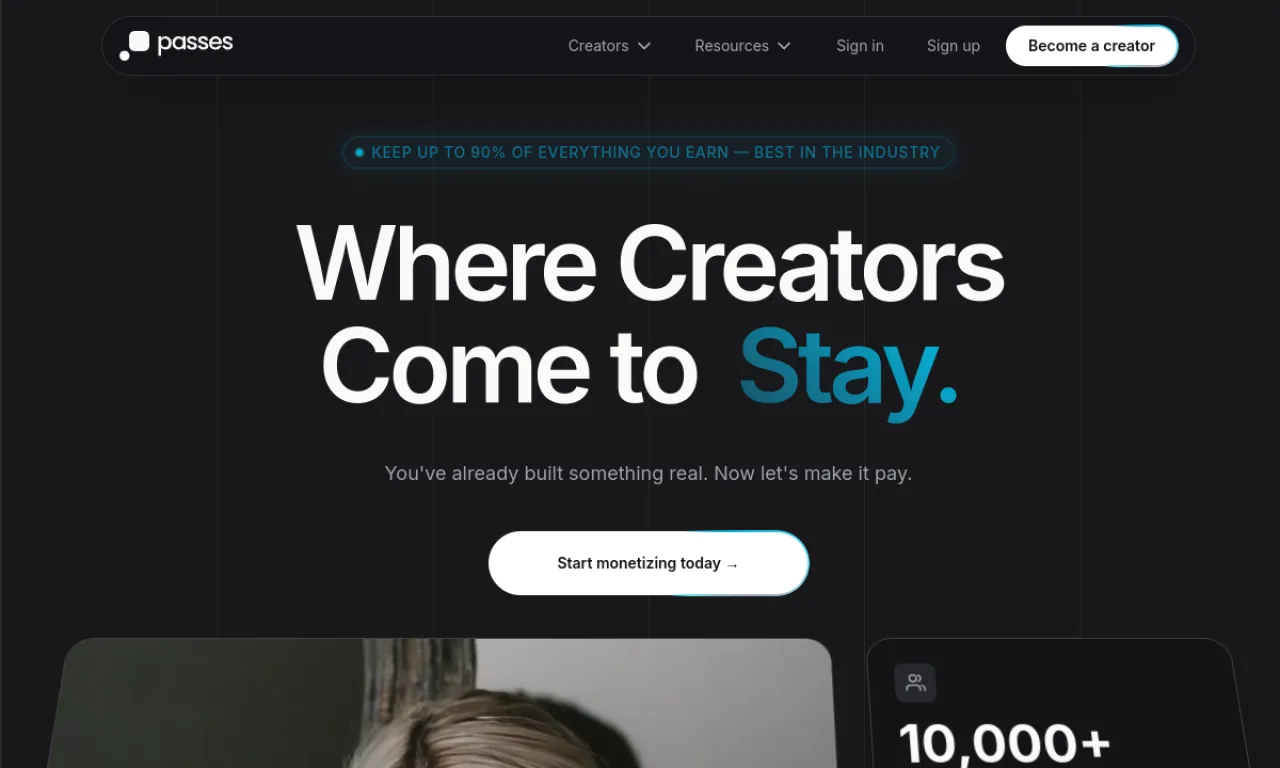 Screenshot of Passes website