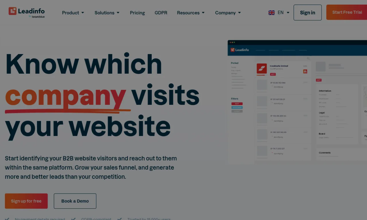Screenshot of Leadinfo website