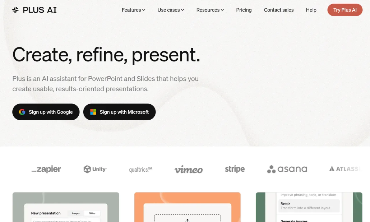 Screenshot of Plus AI website
