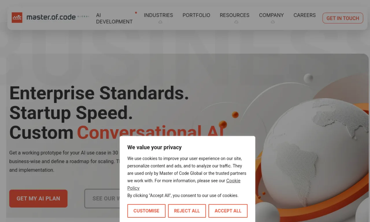 Screenshot of Masterofcode website