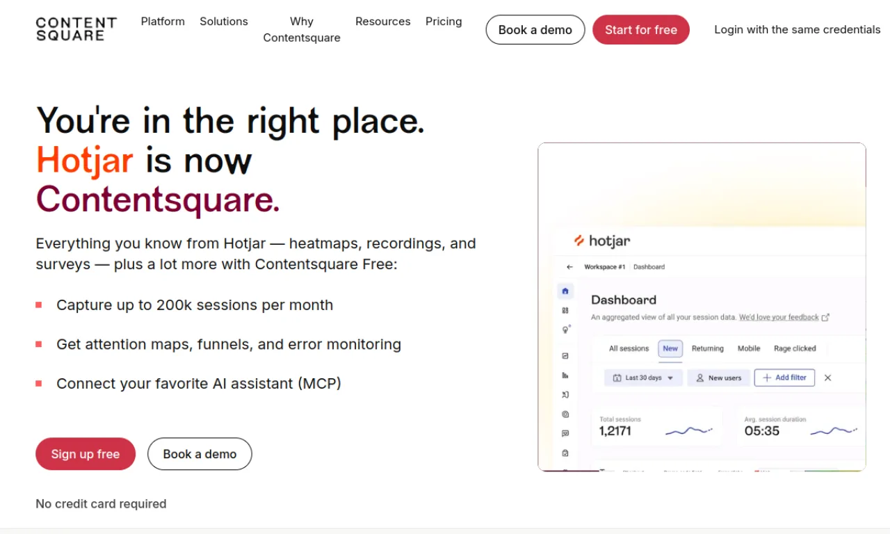 Screenshot of Hotjar (Contentsquare) website