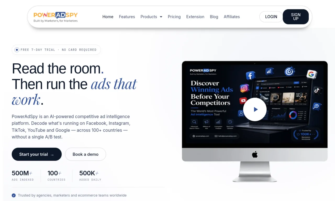Screenshot of PowerAdSpy website