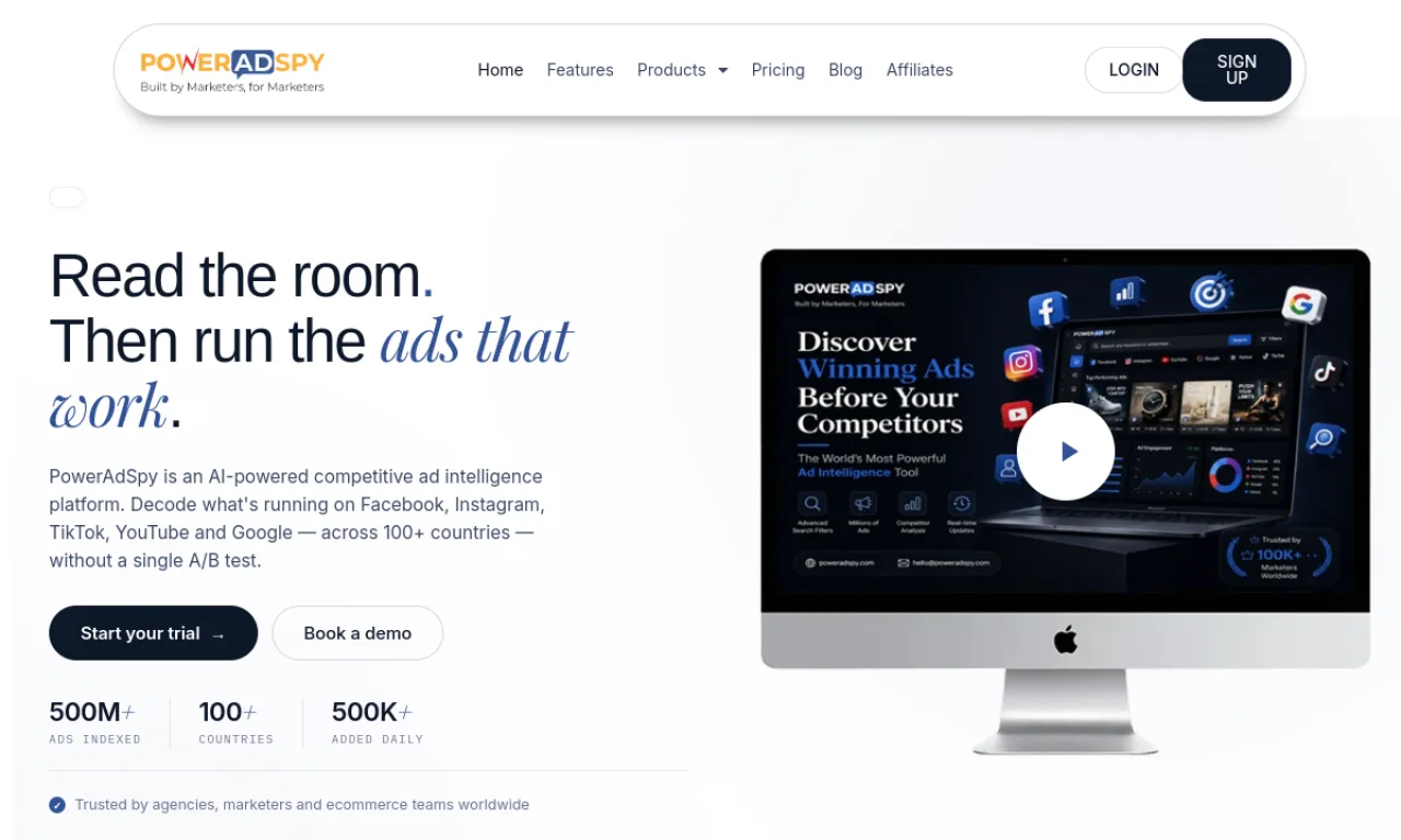 Screenshot of PowerAdSpy website