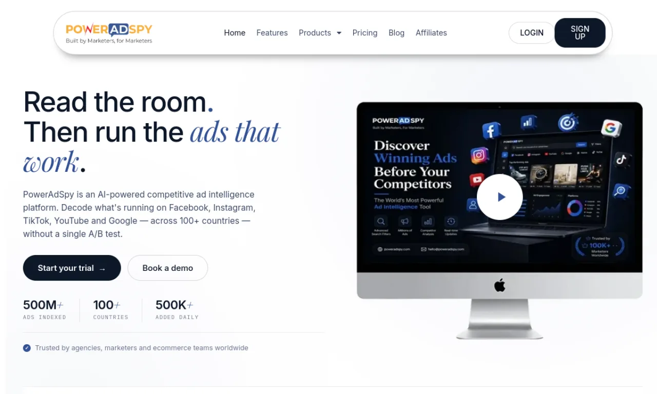 Screenshot of PowerAdSpy website