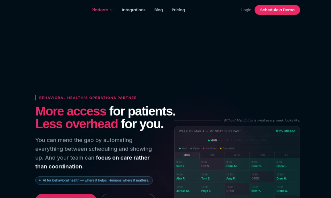 Screenshot of CareCloud / Mend website