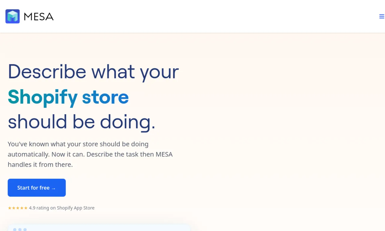Screenshot of Mesa / Shopify Flow website