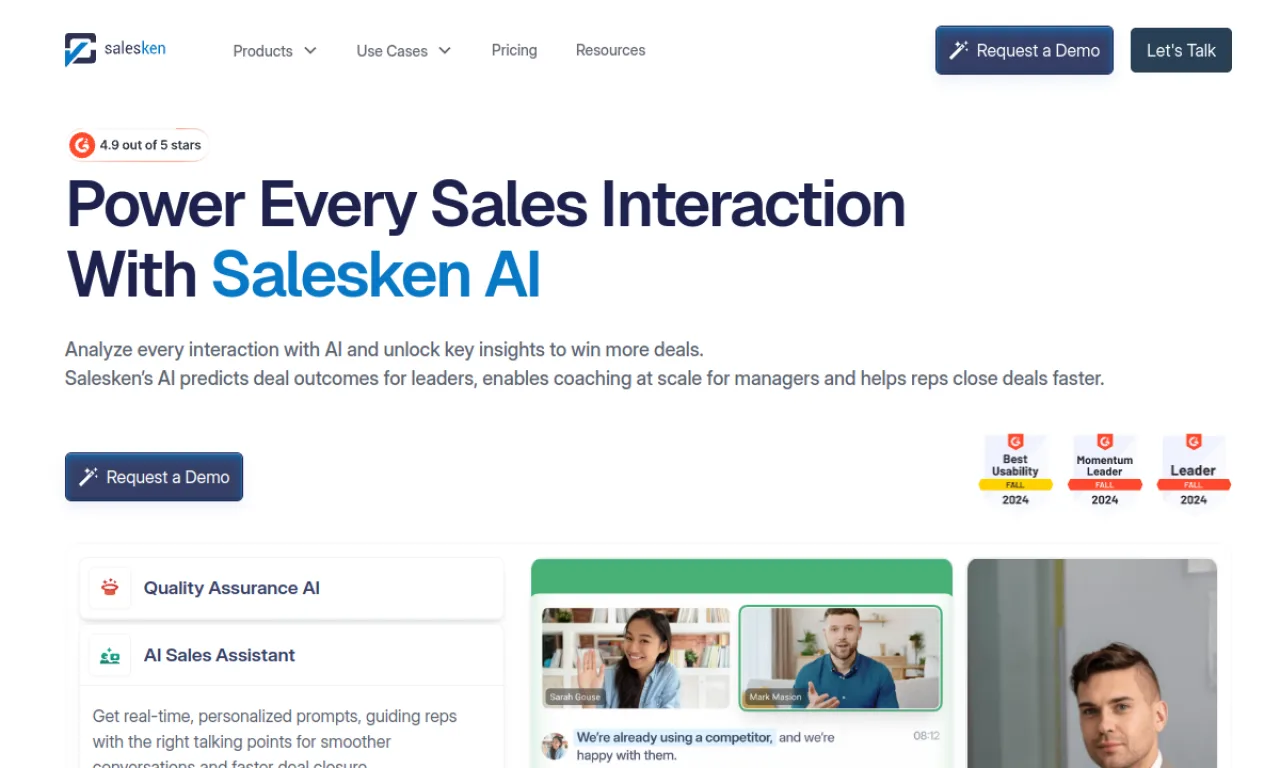 Screenshot of Salesken website