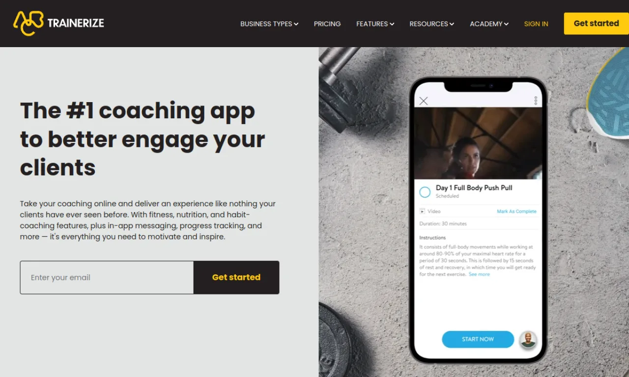 Screenshot of Trainerize / ABC Trainerize website