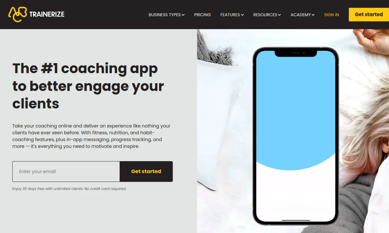 Screenshot of Trainerize / ABC Trainerize website