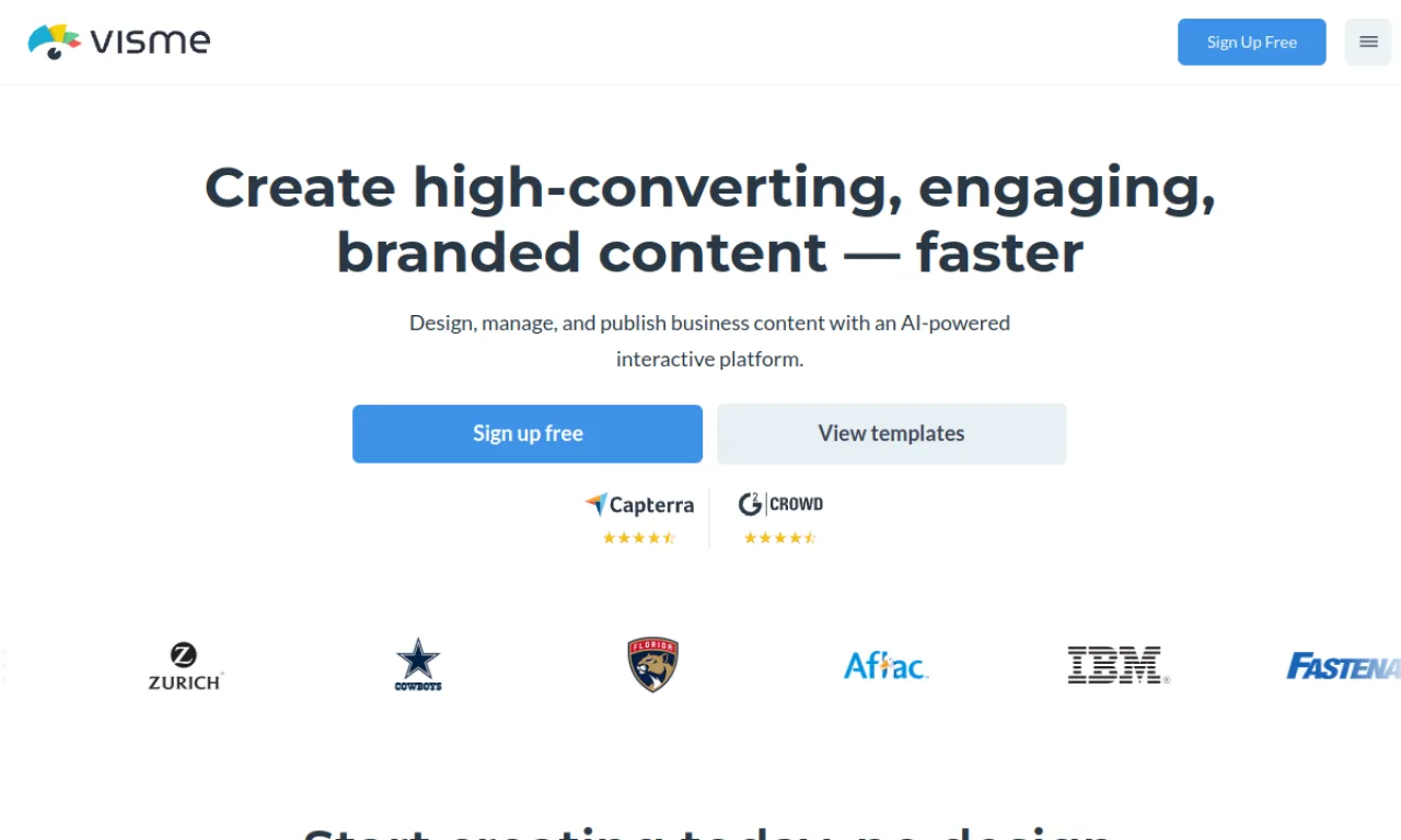 Screenshot of Visme website