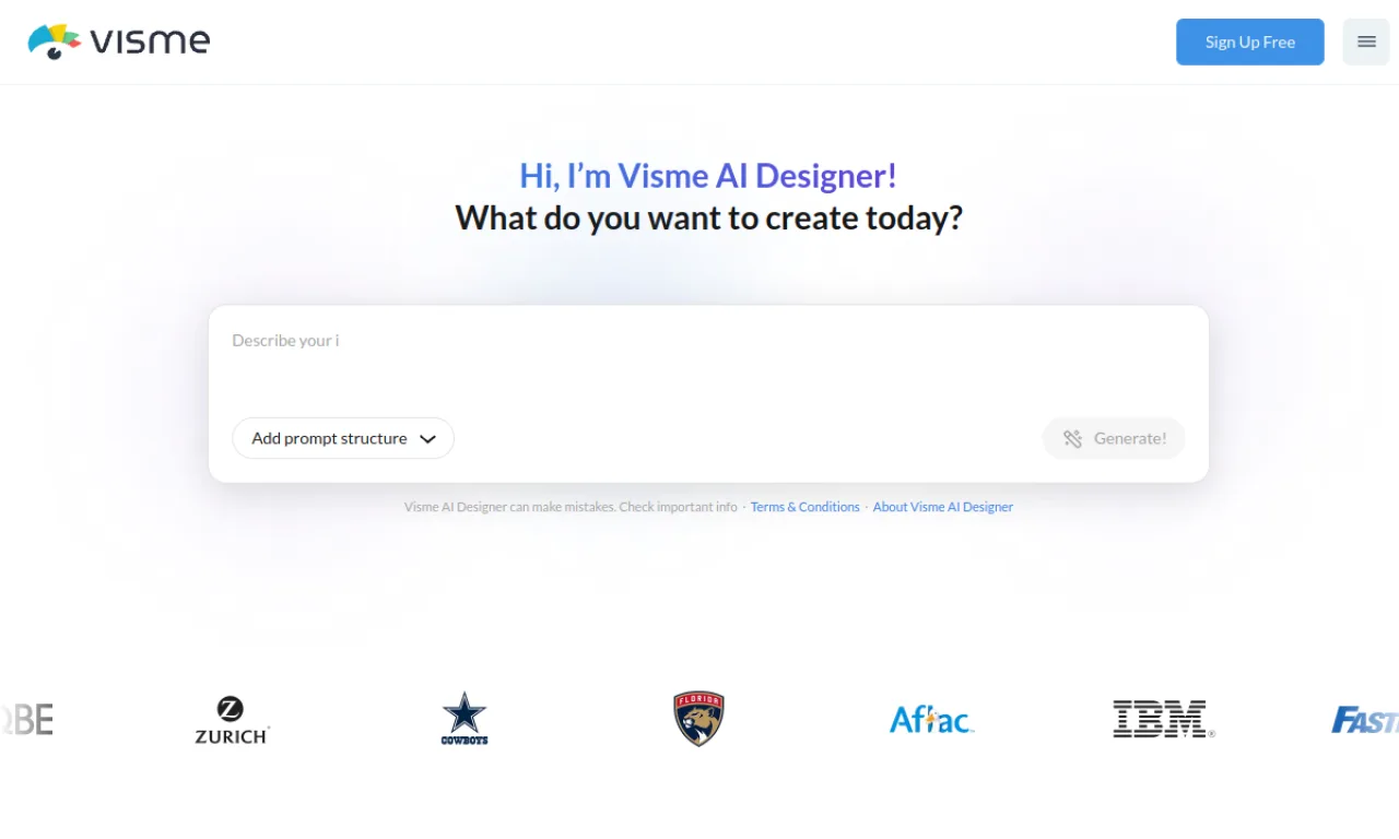 Screenshot of Visme website