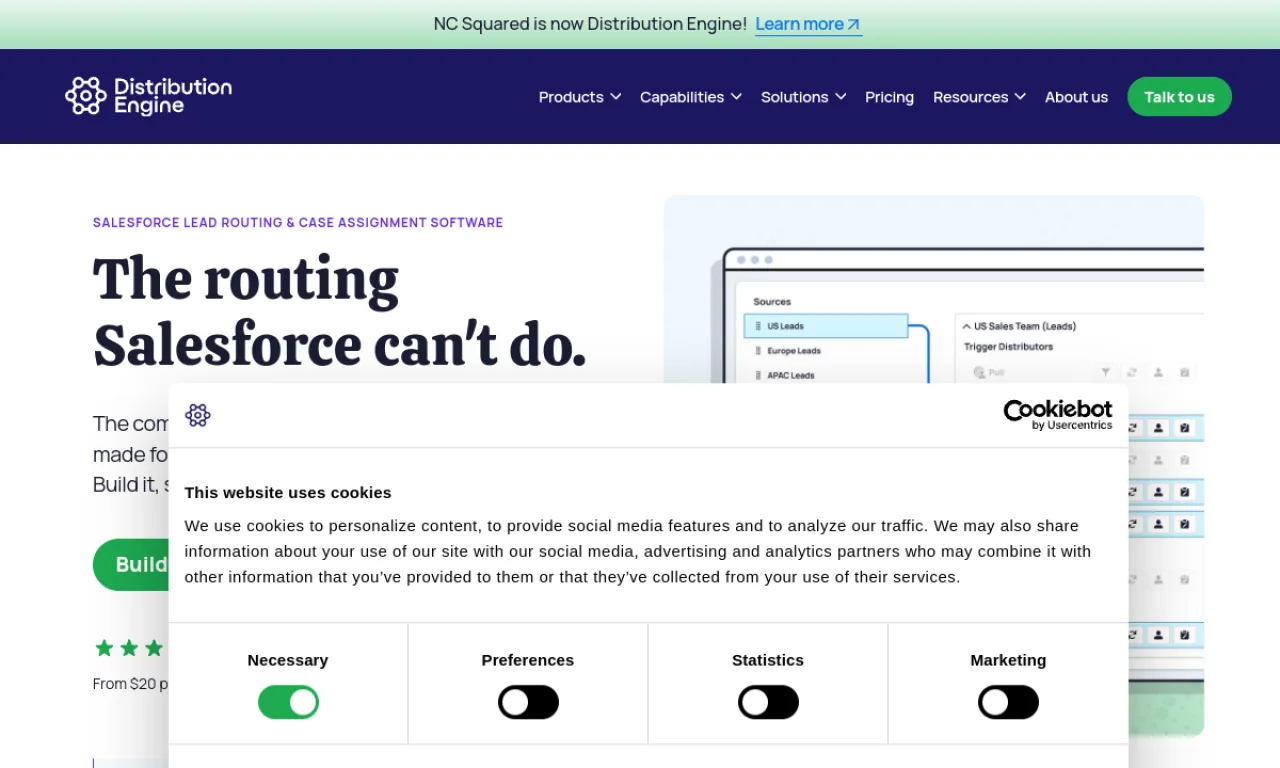 Screenshot of Distribution Engine website