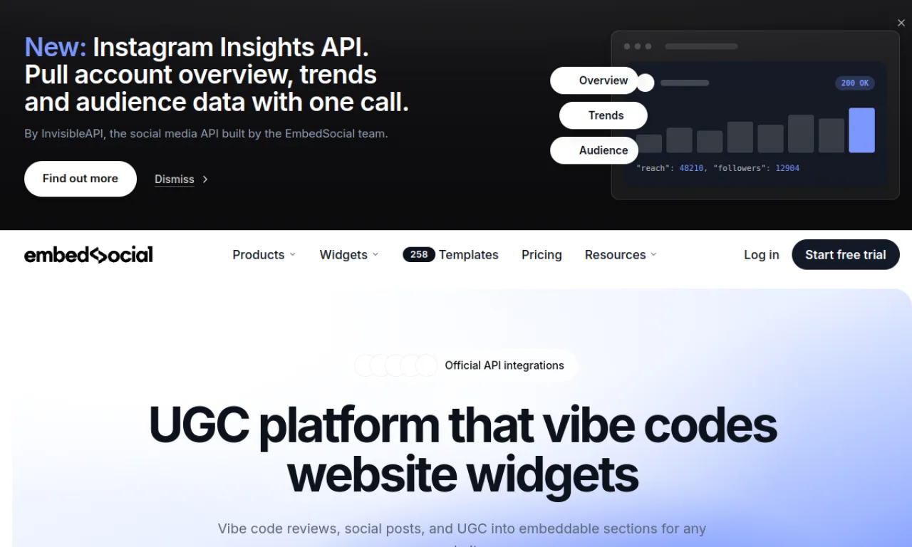 Screenshot of EmbedSocial website