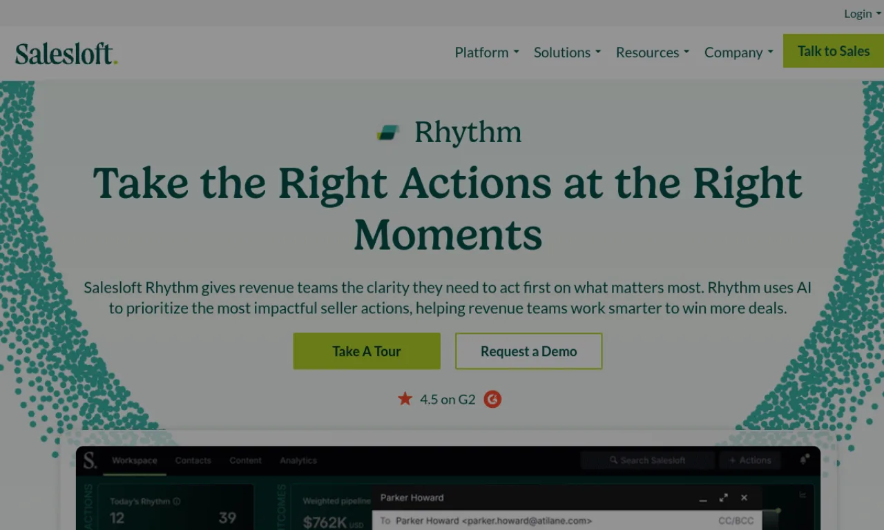 Screenshot of Salesloft Rhythm website