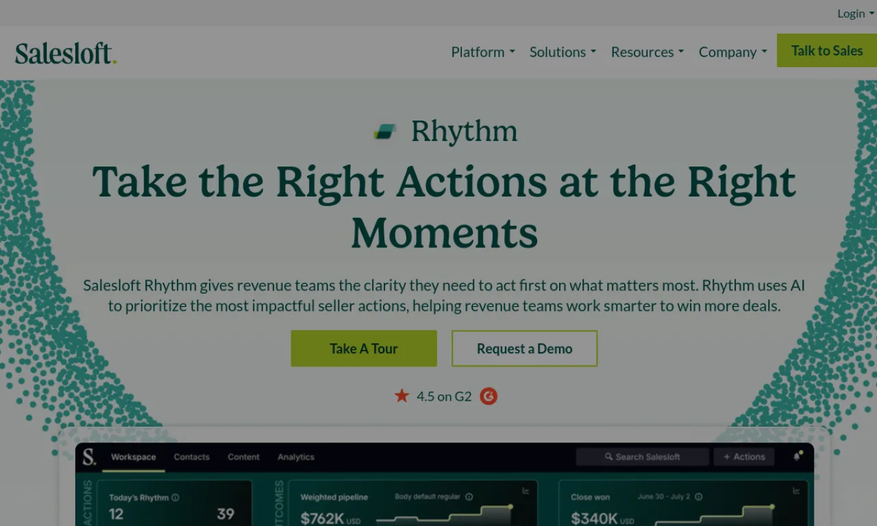 Screenshot of Salesloft Rhythm website