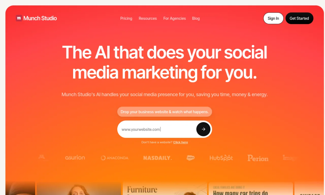 Screenshot of Munch website