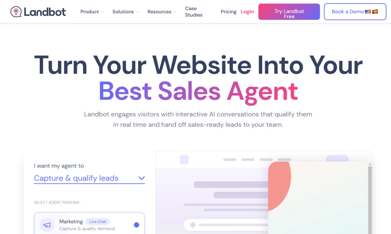 Screenshot of Landbot website