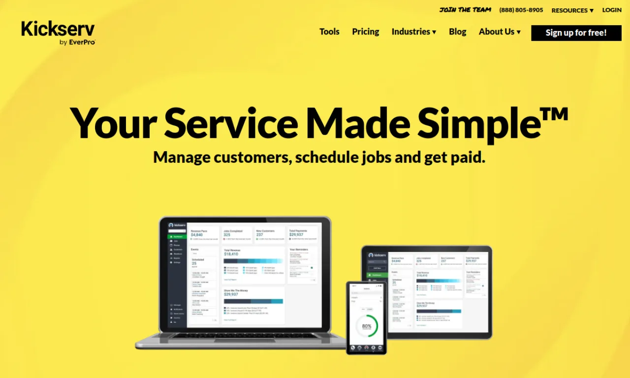 Screenshot of Kickserv website