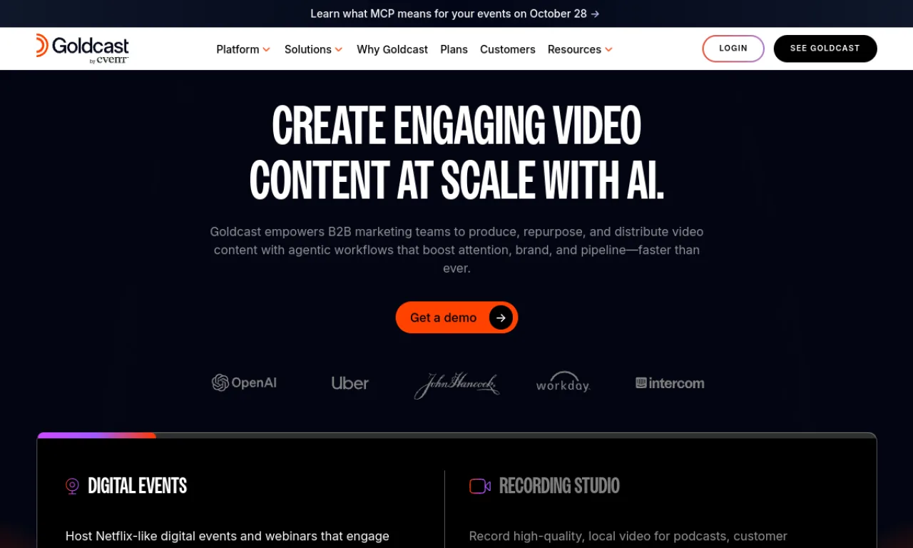 Screenshot of Goldcast Content Lab website