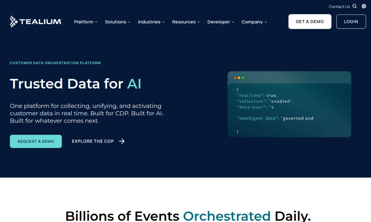 Screenshot of Tealium EventStream website