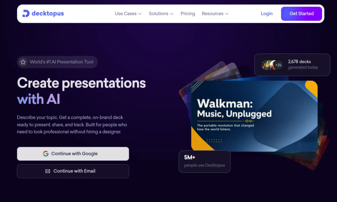 Screenshot of Decktopus website