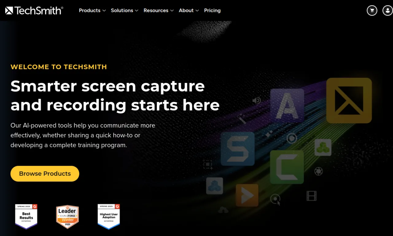 Screenshot of Camtasia (TechSmith) website