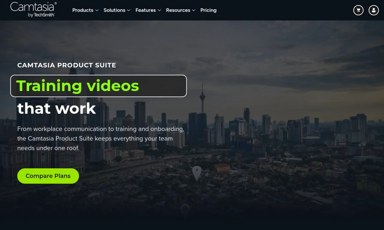 Screenshot of Camtasia (TechSmith) website