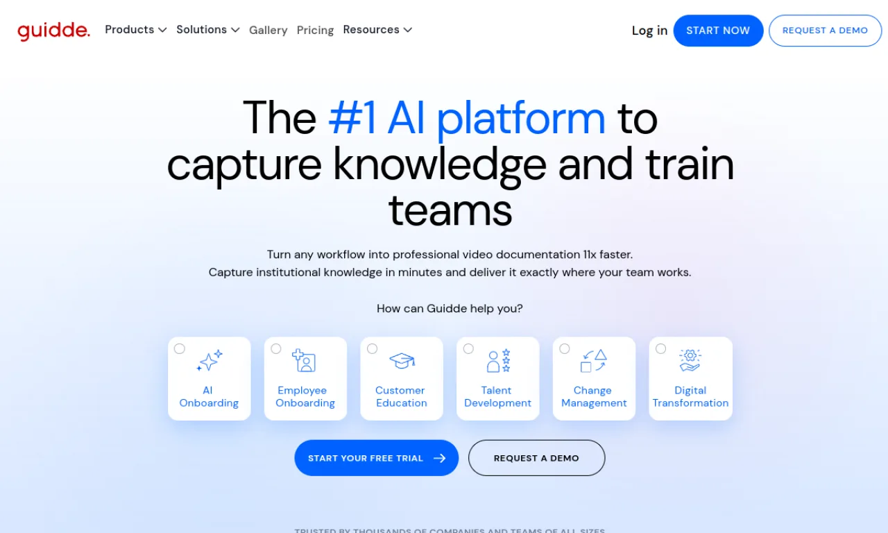 Screenshot of Guidde website