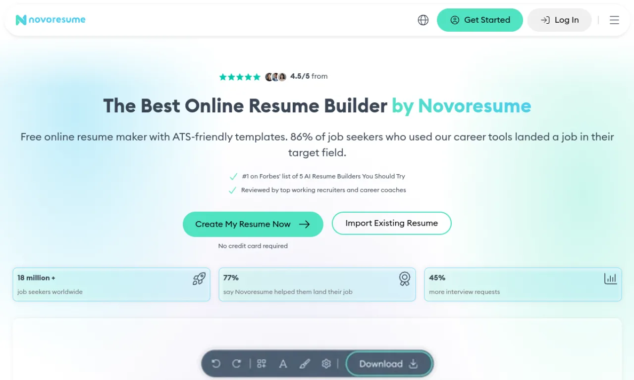 Screenshot of Novorésumé website