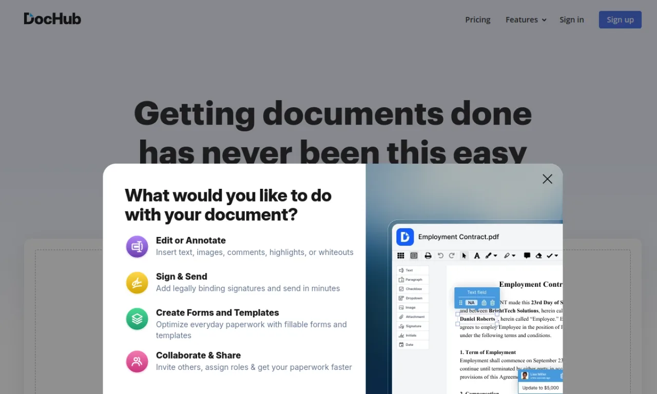 Screenshot of DocHub website
