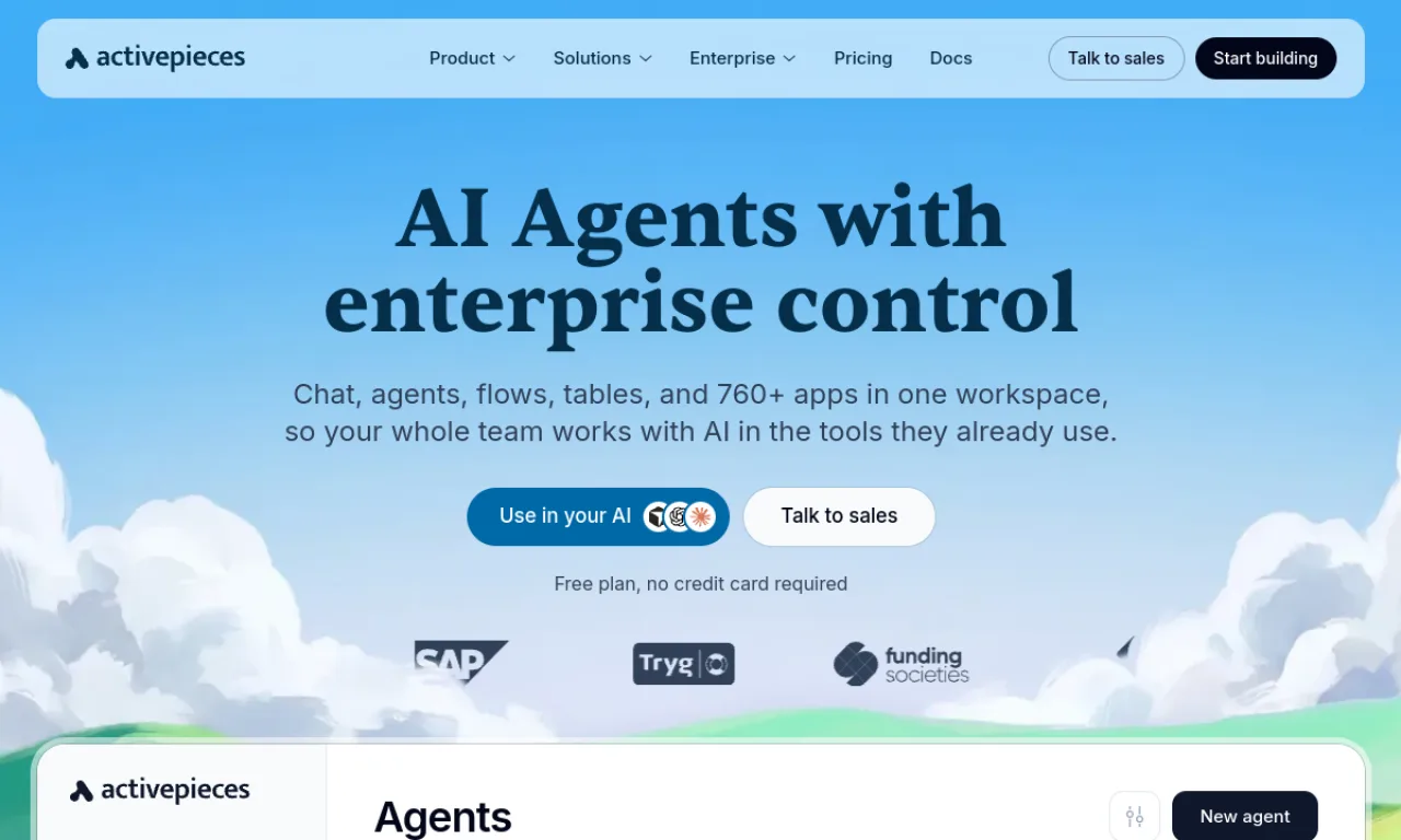 Screenshot of Activepieces website