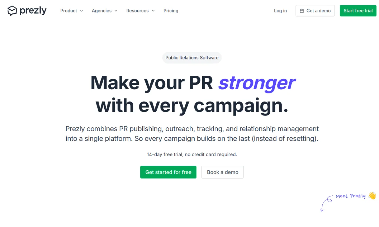 Screenshot of Prezly website