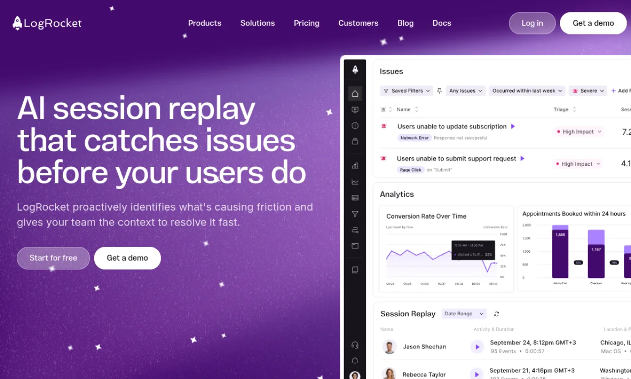 Screenshot of LogRocket website