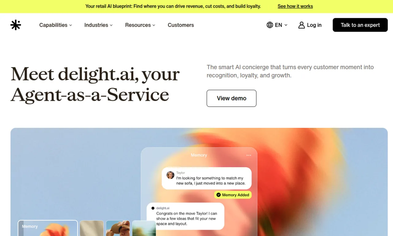 Screenshot of Delight website