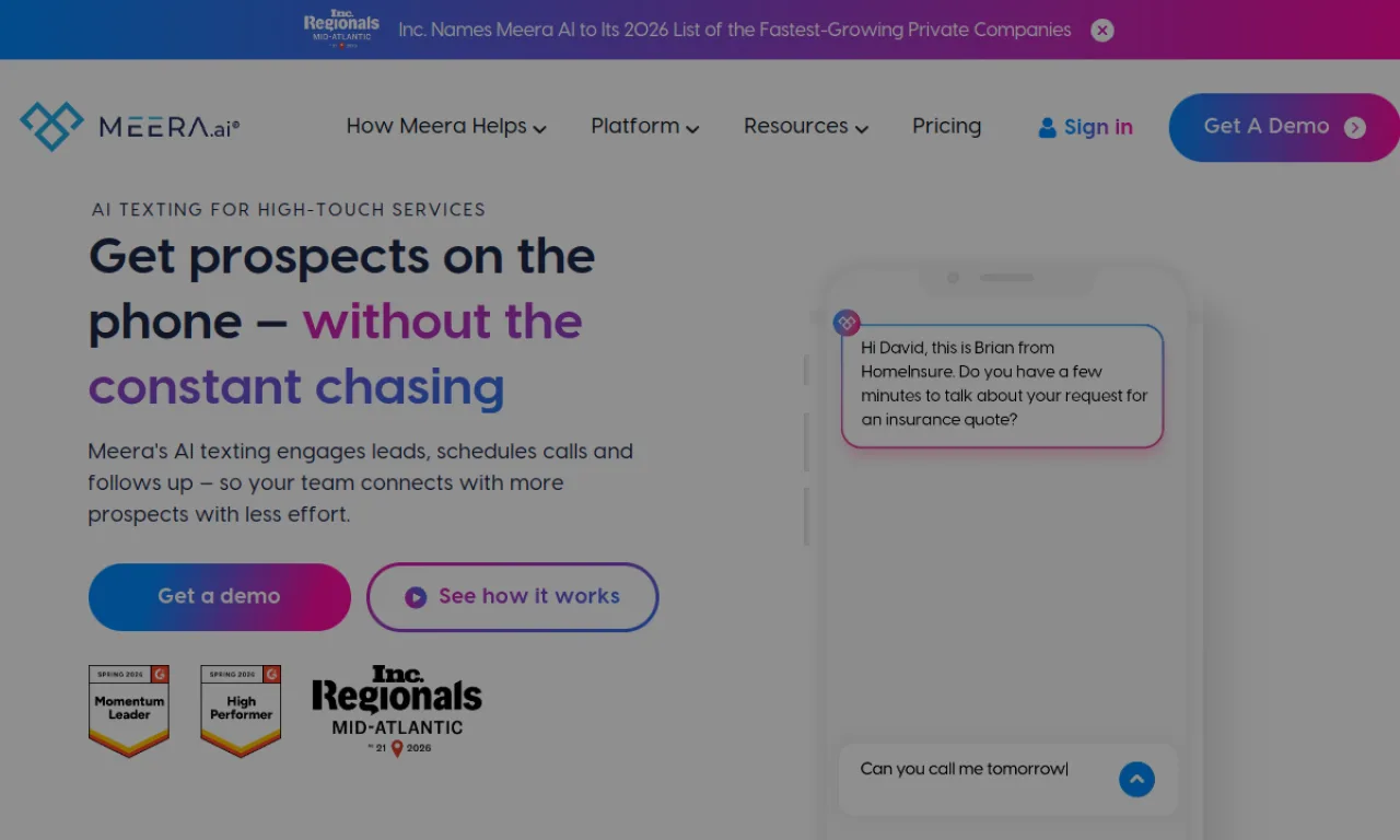Screenshot of Meera website