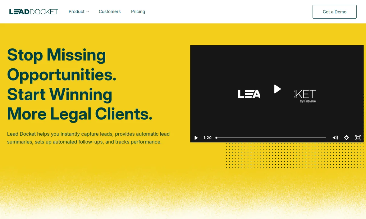 Screenshot of Lead Docket website
